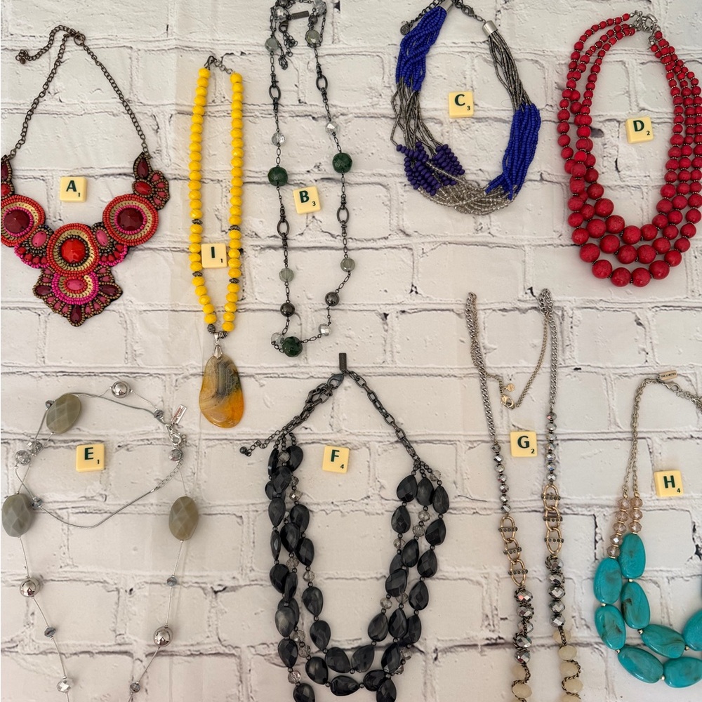 9 necklaces: The Limited, Vera Wang, Loft